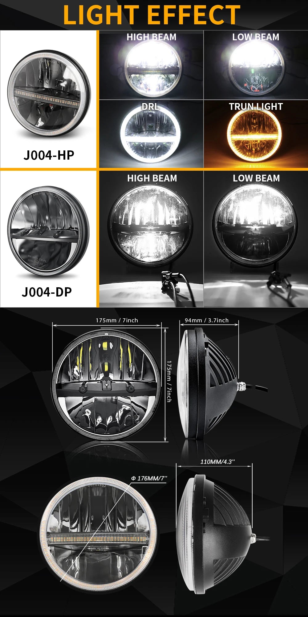 Braveway Pair 7" LED Headlights High/Low Beam for Jeep Wrangler Toyota Landcruiser HZJ75 78 79 Series SUV 12V 24V