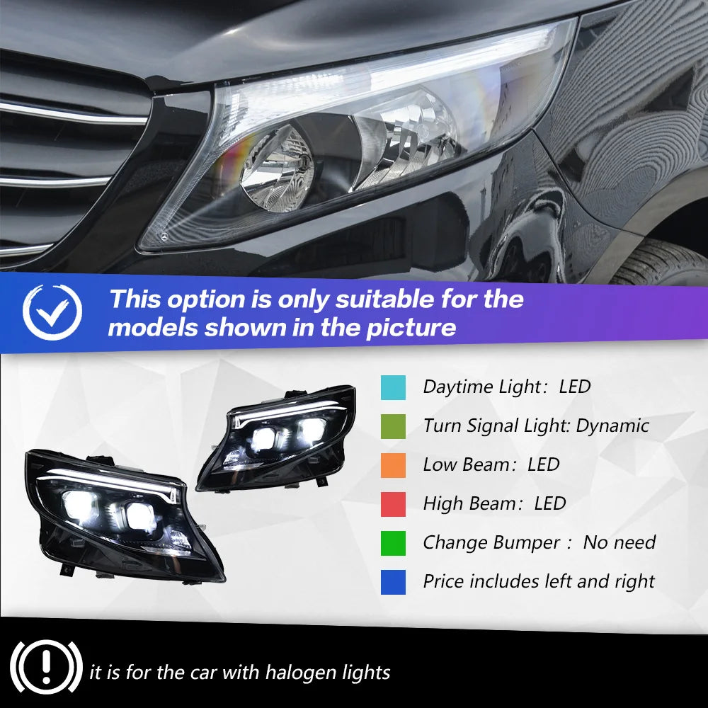 AKD Styling LED Head Lamp for Benz Vito Headlights 2016-2024 W447 V250 LED Projector Lens DRL  Dynamic front Auto Accessories