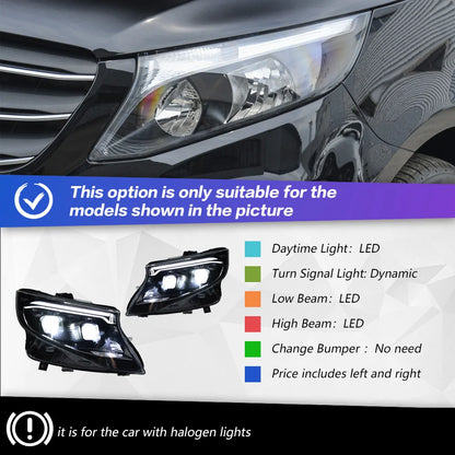 AKD Styling LED Head Lamp for Benz Vito Headlights 2016-2024 W447 V250 LED Projector Lens DRL  Dynamic front Auto Accessories