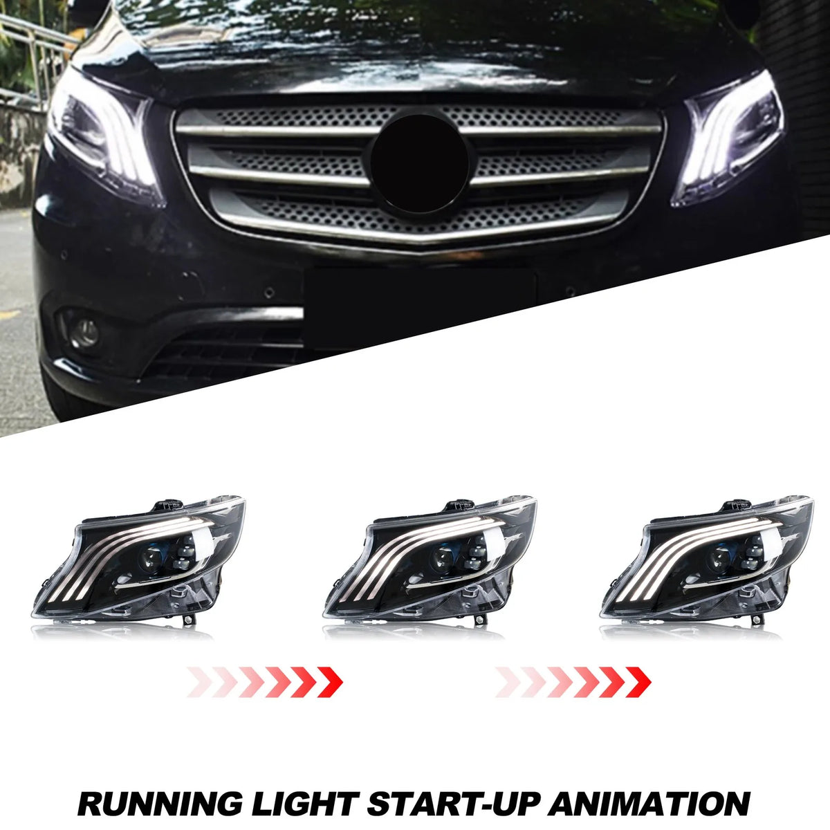 LED Headlights for Mercedes Benz Vito Metris 2016-2023 Sequential Turn Signal Projector Front  Lamps Pair Assembly