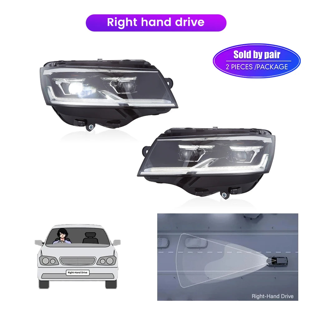 2Pcs LED Headlight Assembly For Volkswagen Caravelle T6.1 2019‑Up DRL Sequential Turn Signal Plug‑Play Front Lamp Auto Accessories