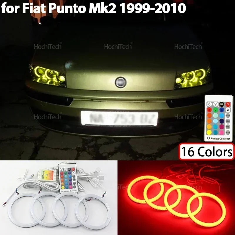 For Fiat PUNTO MK2 1999-2010 16-Color RGB Cotton LED Headlight Angel Eyes Ring Lamp Remote Control Car Daytime Running Light