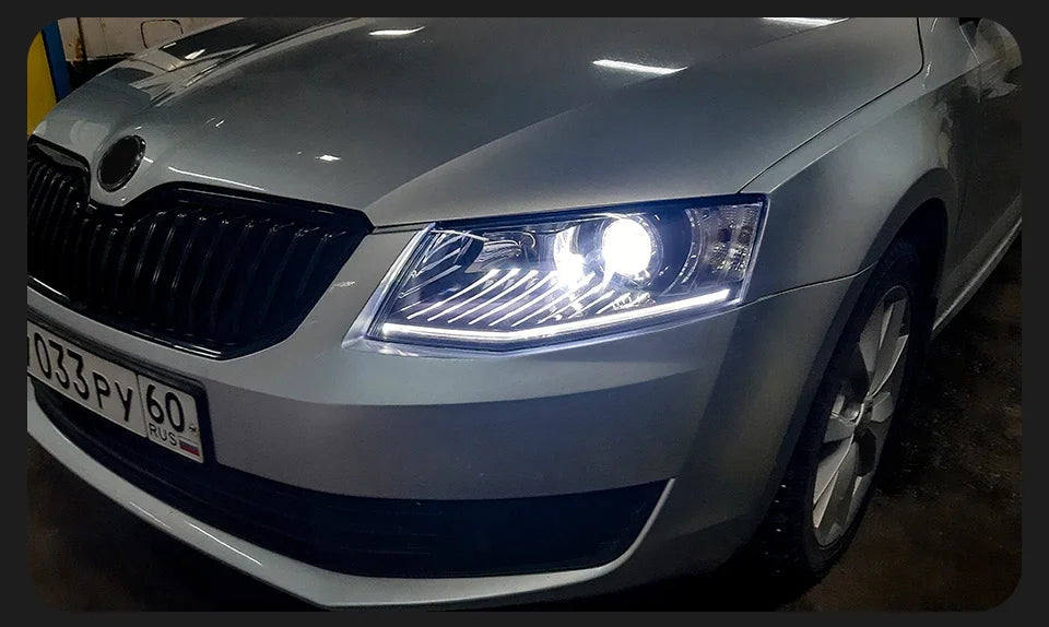 2Pcs Bi Halogen LED Headlight for Skoda Octavia 2014-2017 DRL Hid Head Lamp Car Styling Front Auto Lights Lighting Assembly Replacement Parts Exterior Lights Automotive Accessories