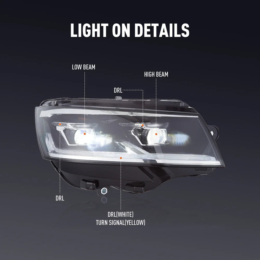 2Pcs LED Headlight Assembly For Volkswagen Caravelle T6.1 2019‑Up DRL Sequential Turn Signal Plug‑Play Front Lamp Auto Accessories