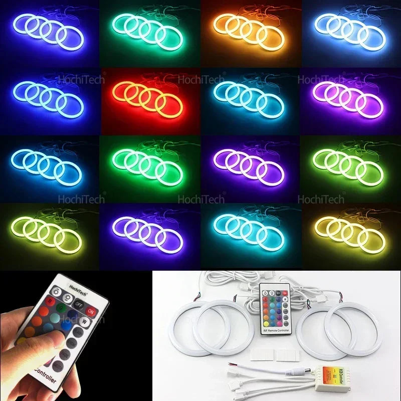 For Fiat PUNTO MK2 1999-2010 16-Color RGB Cotton LED Headlight Angel Eyes Ring Lamp Remote Control Car Daytime Running Light