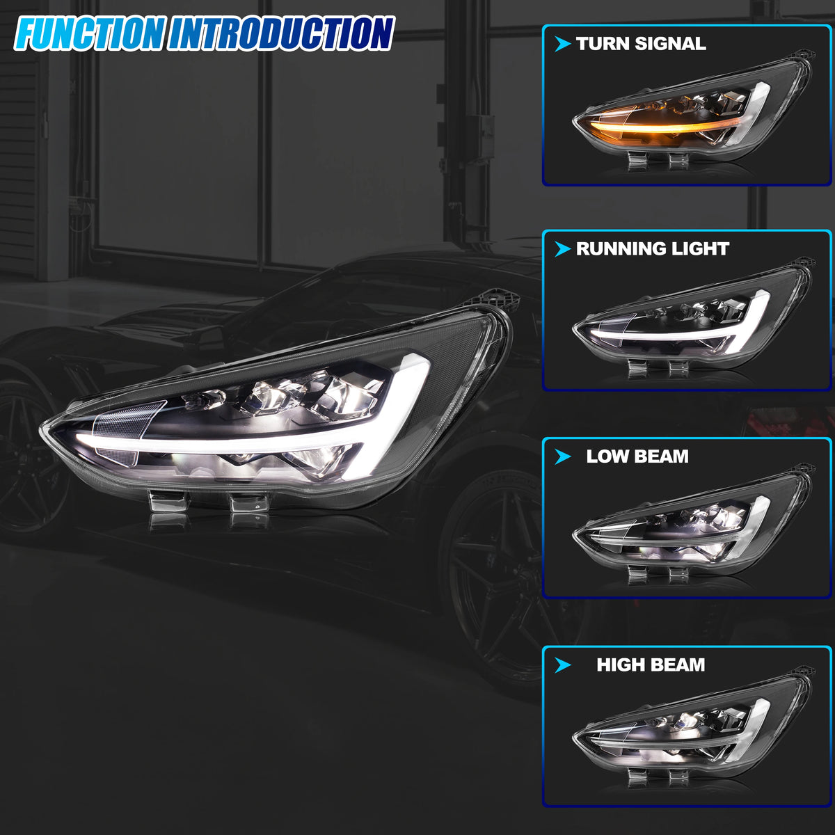 LED Headlights for Ford Focus MK4 IV 2019-2021 ST-Line Titanium Trend Sequential Turn Signal Pair Front Lamps Assembly