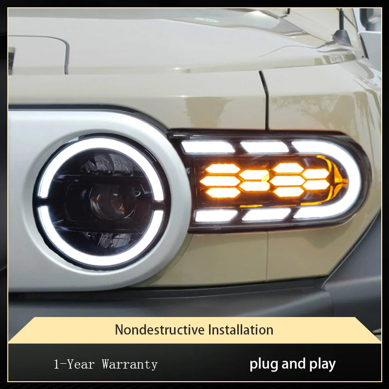 Sequential LED Headlights for Toyota FJ Cruiser 2007-2020 DRL Projector Front Lamps L+R