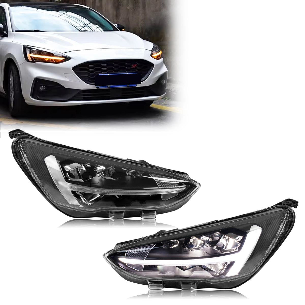 LED Headlights for Ford Focus MK4 IV 2019-2021 ST-Line Titanium Trend Sequential Turn Signal Pair Front Lamps Assembly