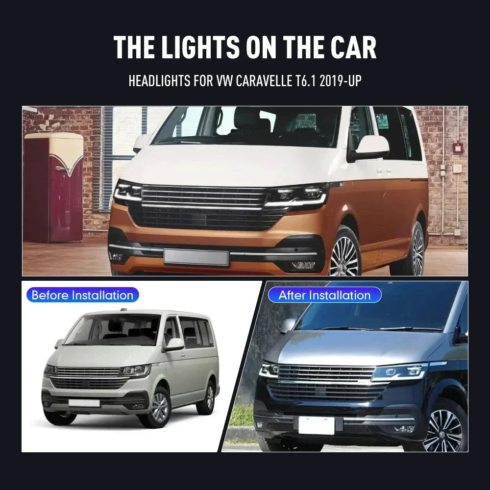 2Pcs LED Headlight Assembly For Volkswagen Caravelle T6.1 2019‑Up DRL Sequential Turn Signal Plug‑Play Front Lamp Auto Accessories