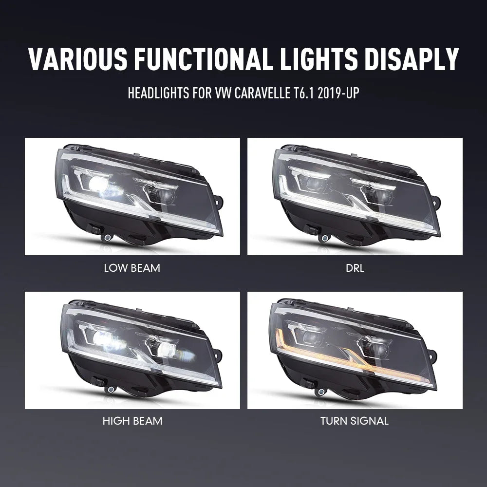 2Pcs LED Headlight Assembly For Volkswagen Caravelle T6.1 2019‑Up DRL Sequential Turn Signal Plug‑Play Front Lamp Auto Accessories