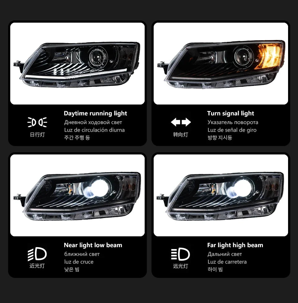 2Pcs Bi Halogen LED Headlight for Skoda Octavia 2014-2017 DRL Hid Head Lamp Car Styling Front Auto Lights Lighting Assembly Replacement Parts Exterior Lights Automotive Accessories