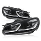 2Pcs Car LED Lights For VW Golf 6 Headlight Mk6 2009-2012  LED Projector Lens headlight Yellow + White DRL Turn Signal Lamps High Beam Lamps,Plug and Play