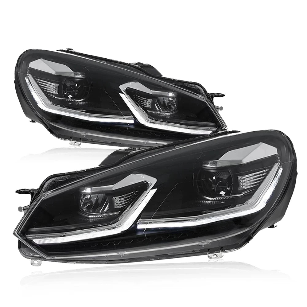 2Pcs Car LED Lights For VW Golf 6 Headlight Mk6 2009-2012  LED Projector Lens headlight Yellow + White DRL Turn Signal Lamps High Beam Lamps,Plug and Play