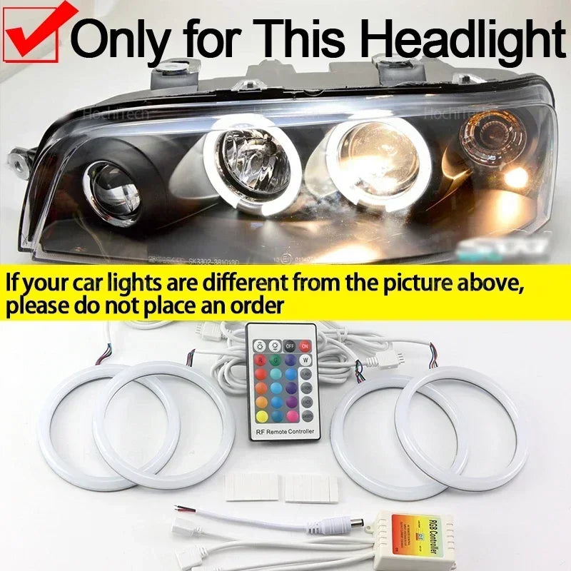 For Fiat PUNTO MK2 1999-2010 16-Color RGB Cotton LED Headlight Angel Eyes Ring Lamp Remote Control Car Daytime Running Light