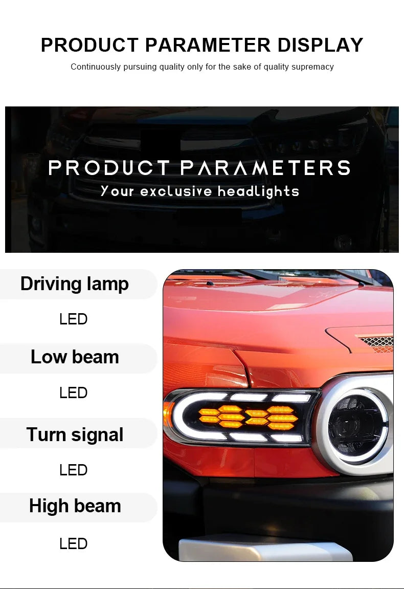 Sequential LED Headlights for Toyota FJ Cruiser 2007-2020 DRL Projector Front Lamps L+R