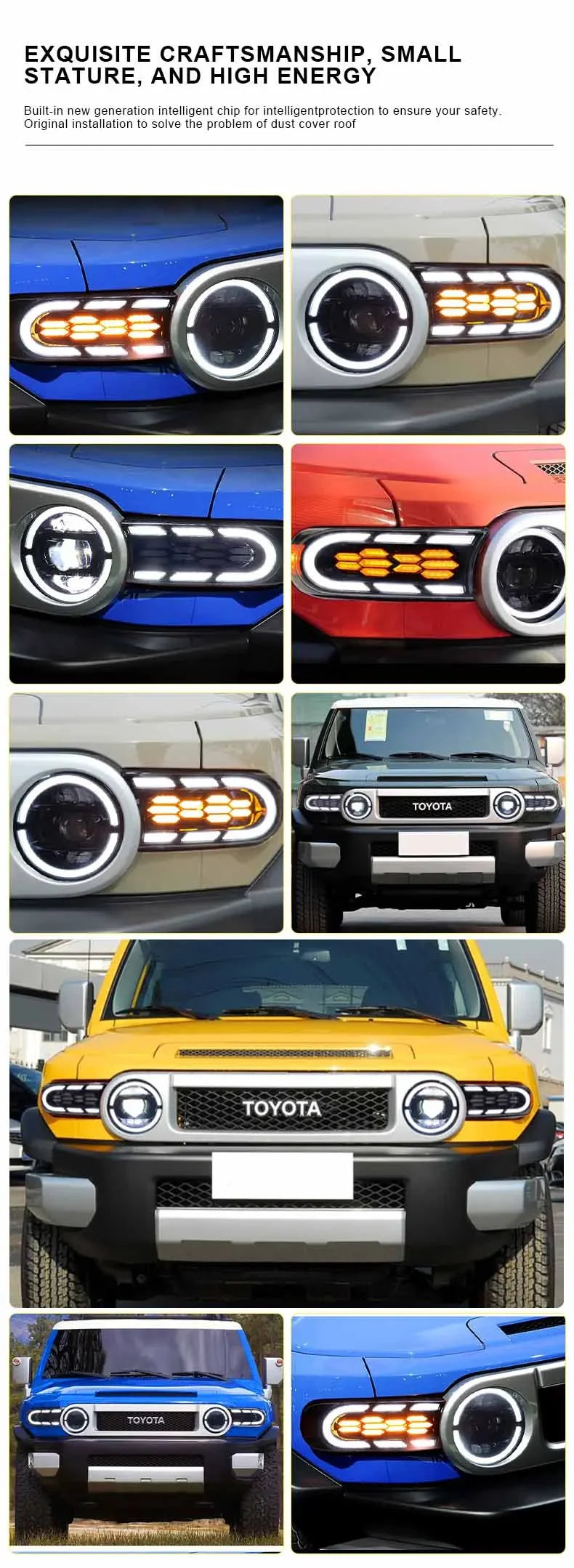 Sequential LED Headlights for Toyota FJ Cruiser 2007-2020 DRL Projector Front Lamps L+R