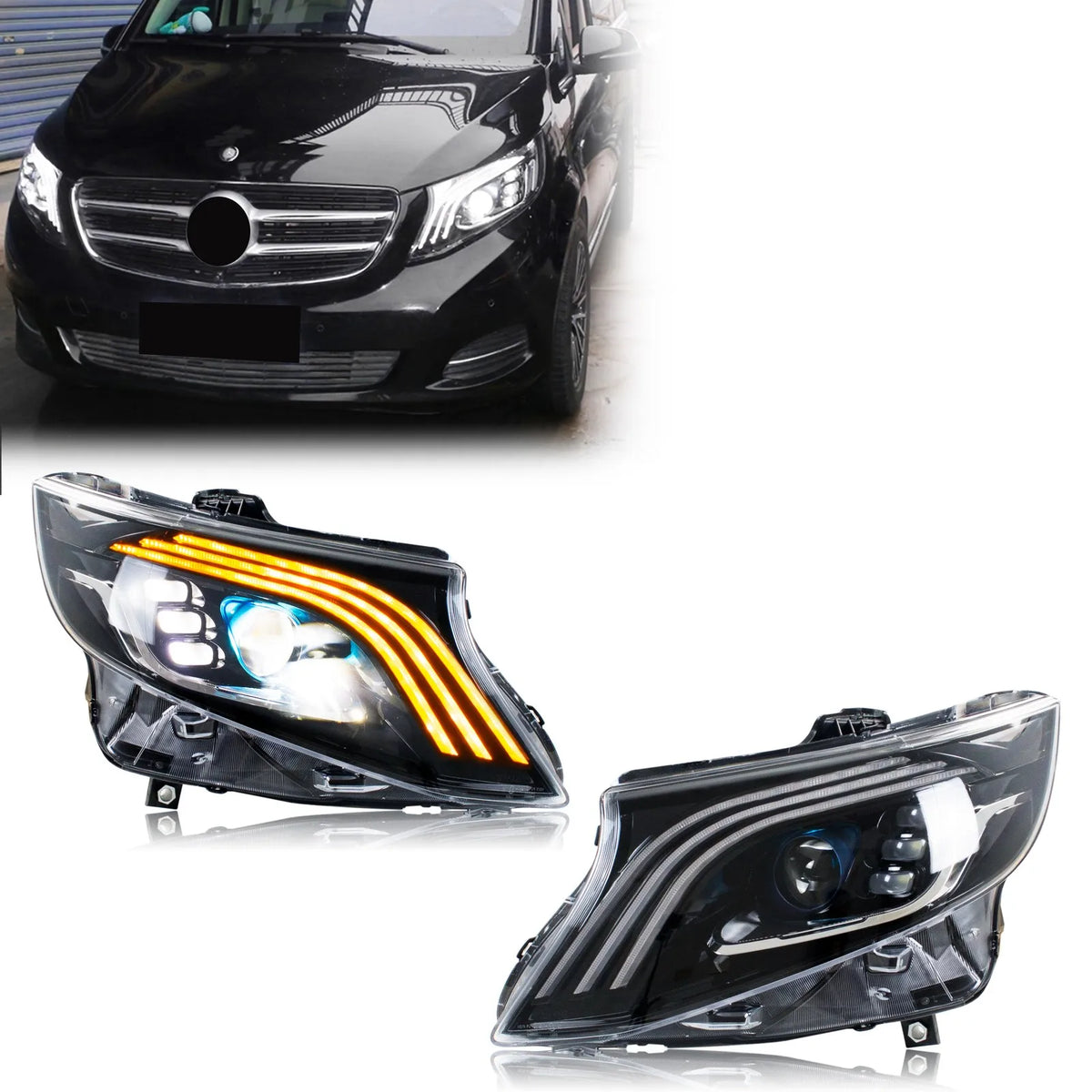 LED Headlights for Mercedes Benz Vito Metris 2016-2023 Sequential Turn Signal Projector Front  Lamps Pair Assembly