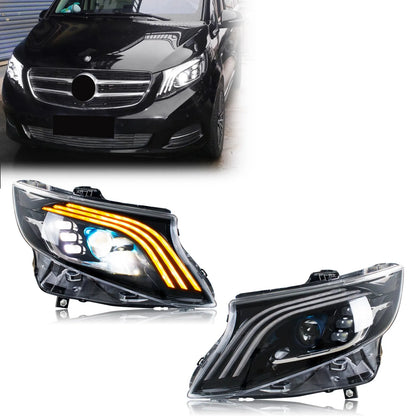 LED Headlights for Mercedes Benz Vito Metris 2016-2023 Sequential Turn Signal Projector Front  Lamps Pair Assembly