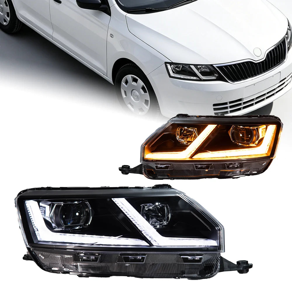 AKD Styling LED Car Lights for Skoda Rapid NH3 Pre‑Facelift 2013‑2017 Headlight LED DRL Turn Signal Low Beam High Beam Front Automotive Accessories