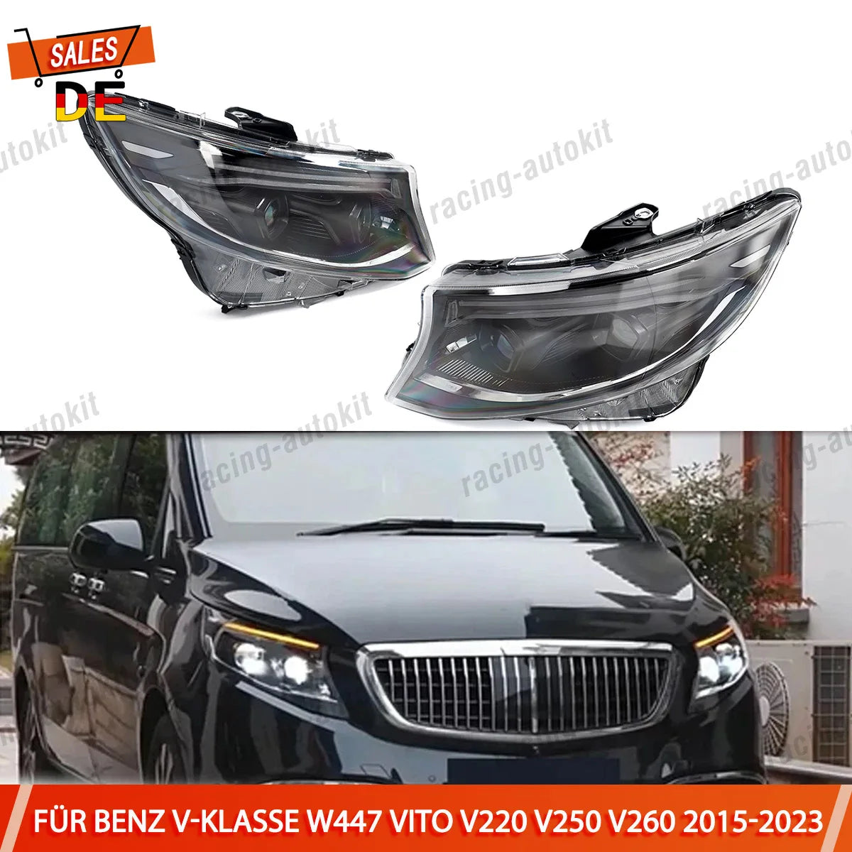 For Mercedes Benz V-Class W447 LED Headlights Vito V220 V250 V260 Vito Kasten 2015 2016 2017 2018 2019 2020-2023 front headlight