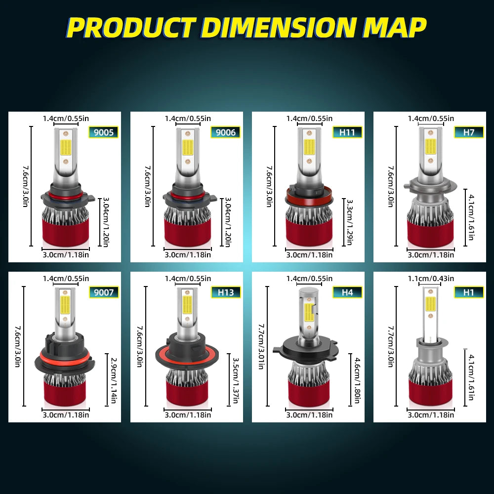 2x LED H4 H7 Car Headlight H1 Bulb H8 H11 9005 HB3 9006 HB4 9007 9008 H13 9145 9140 H10 Led Fog Lights 30000LM Turbo Lampada 12V