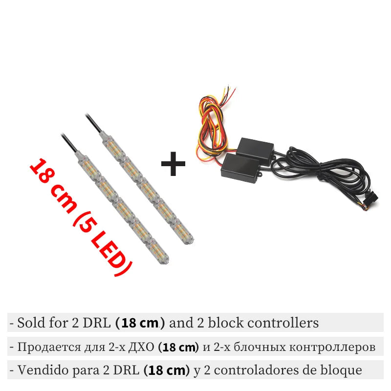 2pcs Flexible LED Strip DRL Daytime Running Light Waterproof Sequential Flow Headlight Switchback Runners Corner Turn Signal